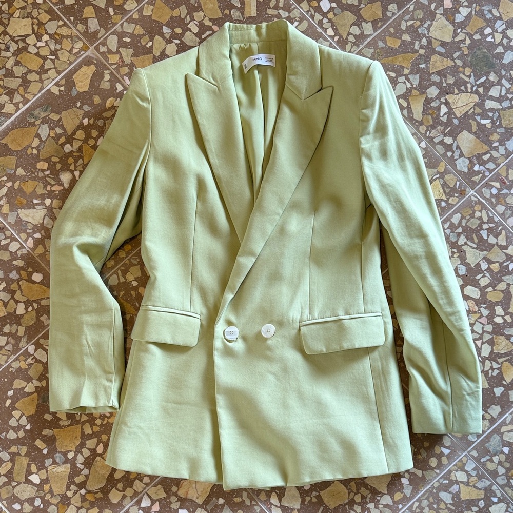Celery Green Double-Breasted Blazer